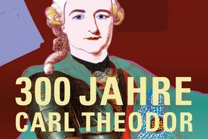 Schloss und Schlossgarten Schwetzingen, Werbemotiv für das Jubiläum 300 Jahre Carl Theodor mit bunter Darstellung des Fürsten