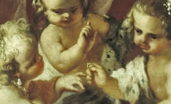 Foto: Staatliche Schlösser und Gärten Baden-Württemberg, Steffen Hauswirth Barockschloss Mannheim, Allegorie auf die Hochzeit von Carl Theodor und Elisabeth Auguste, gemalt von Johann Philipp van der Schlichten (?), Öl auf Leinwand, um 1735