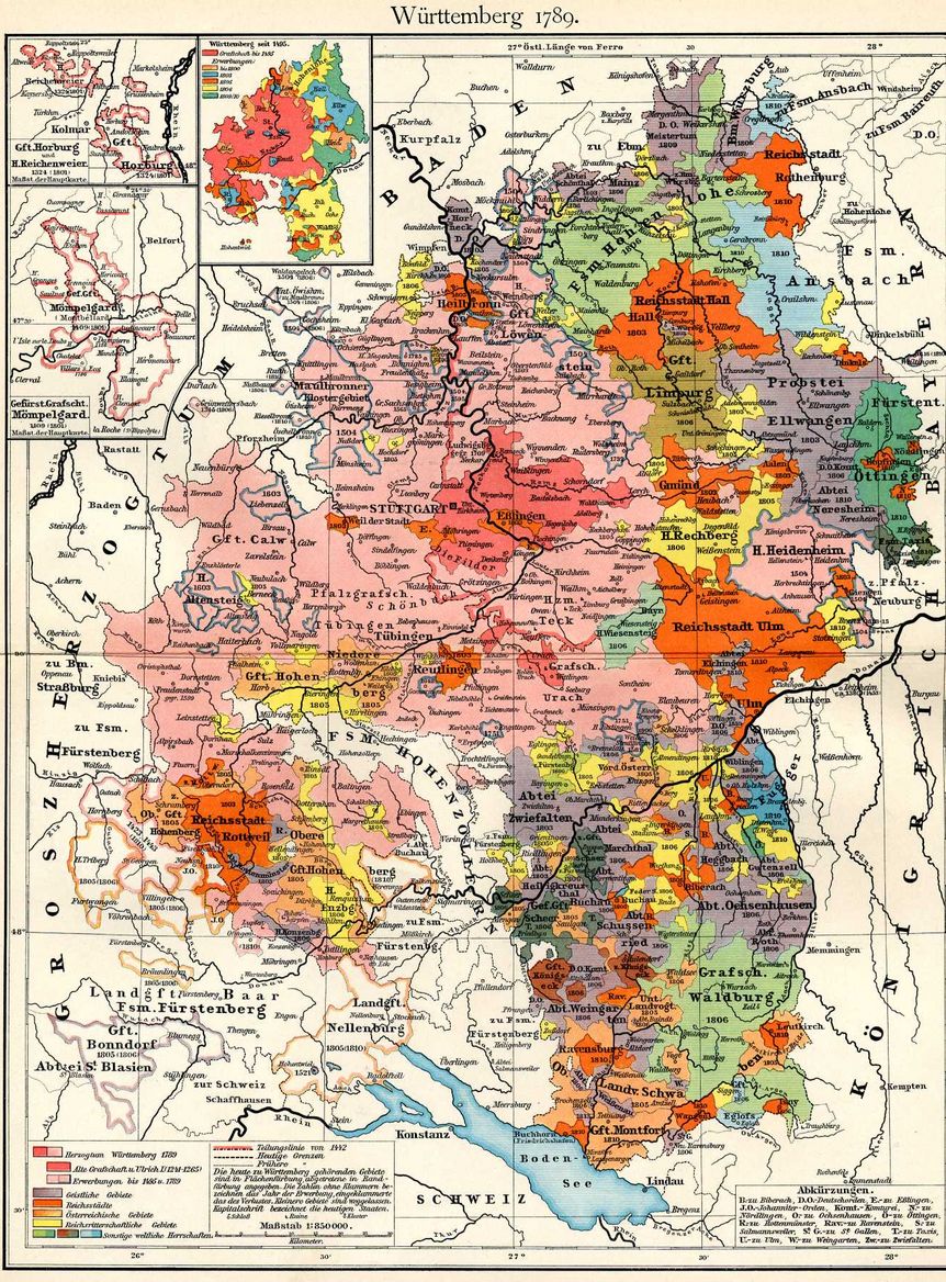 Das spätere Territorium Württembergs 1789, Putzger – Historischer Schul-Atlas