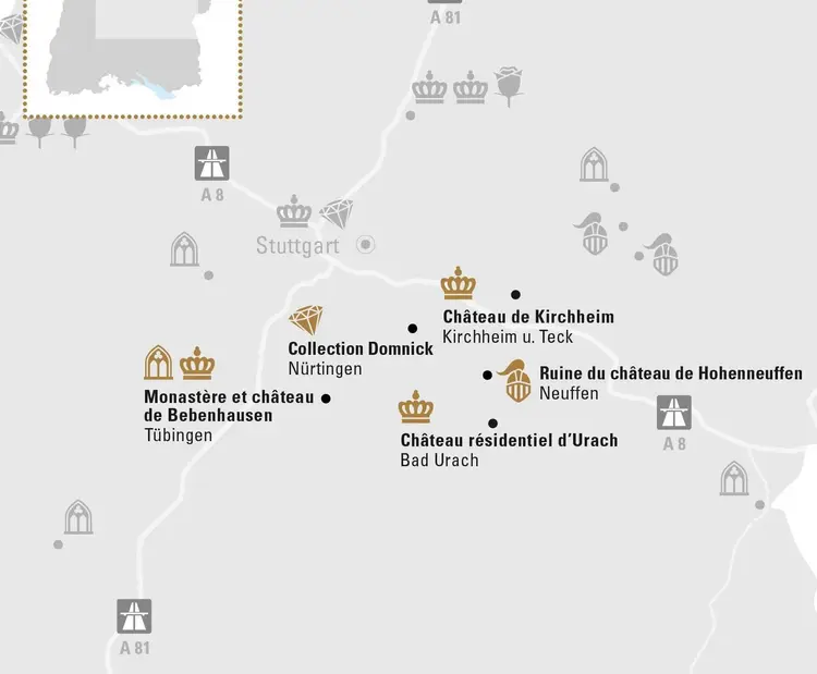 Visuel des Staatliche Schlösser und Gärten Baden-Württemberg, Illustration JUNG:Kommunikation Jura Souabe et Tübingen
