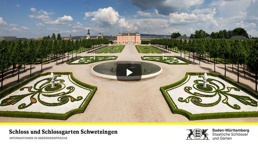 Startbildschirm des Filmes "Schloss und Schlossgarten Schwetzingen: Informationen in Gebärdensprache"