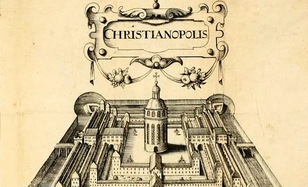Foto: Wikimedia Commons, gemeinfrei Plan der Stadt Christianopolis, Stich aus Reipublicae Christianopolitanae descriptio, 1619